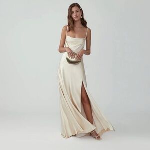 FAME + PARTNERS champagne color Maxi Dress Strappy Mermaid Size 4